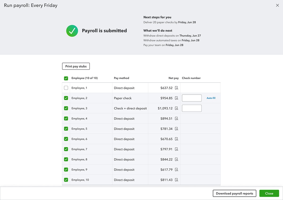 Screenshot of automated payroll taxes on QuickBooks.