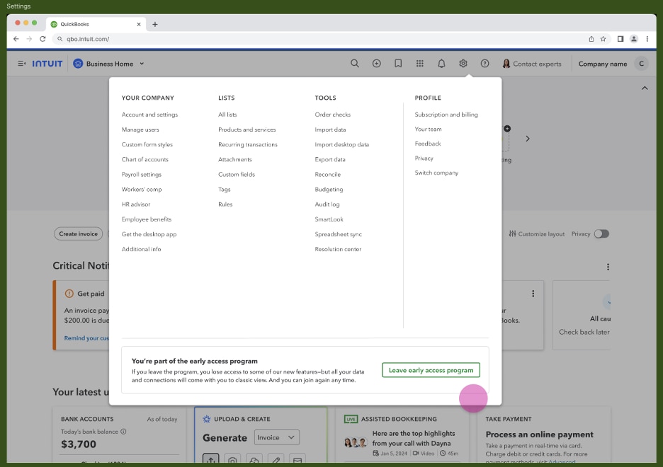 Intuit QuickBooks to start new QuickBooks Online user interface test.