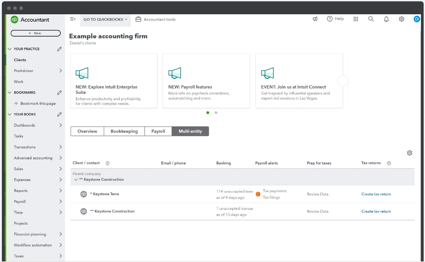 Key features of Intuit Enterprise Suite for accountants