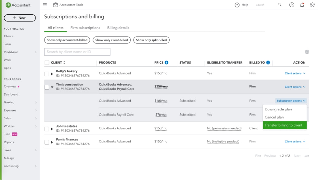 Accountants now have more flexibility and control over their billing options for QuickBooks clients