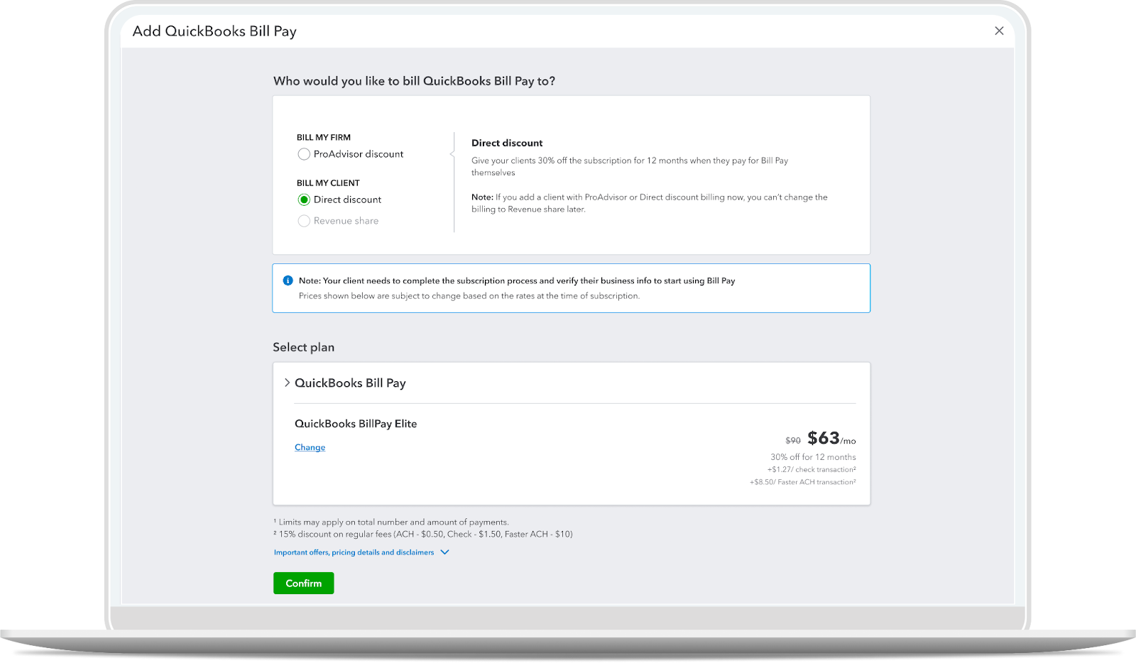 Screenshot of QuickBooks Bill Pay