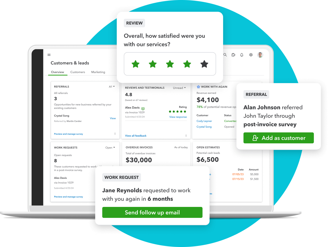 A screenshot of QuickBooks Customer Hub powered by Mailchimp