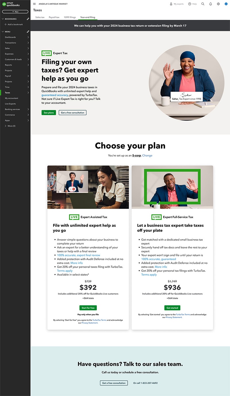 QuickBooks Live Business Tax
